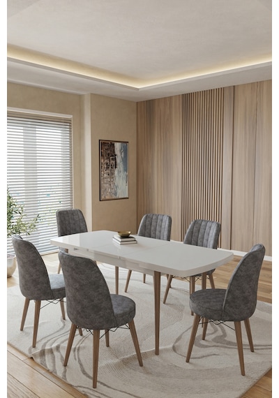 Toce Home Leva 80x130 Açılabilir Beyaz Masa Yemek Odası Takımı Mutfak Takımı 6 Adet Sandalye Model:leva6506 Gri Toce Home Leva 80x130 Açılabilir Beyaz Masa Yemek Odası Takımı Mutfak Takımı 6 Adet Sandalye Model:leva6506 Gri