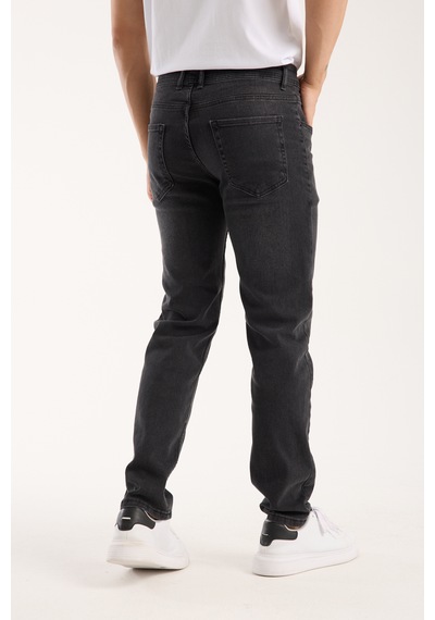 Erkek Pantolon Siyah Regular Fit Fermuarlı Jeans Füme