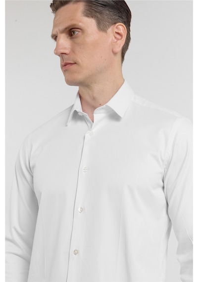 İmza Beyaz Sert Yaka Uzun Kol Cepsiz Slim Fit Pamuklu Gömlek 1004255228