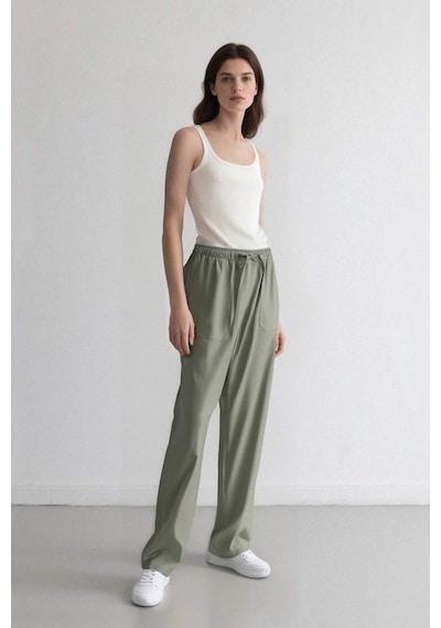DeFacto Straight Fit Çift Cepli Yüksek Bel Düz Paça Modal Kumaş Pantolon E5962AX25SPGN460