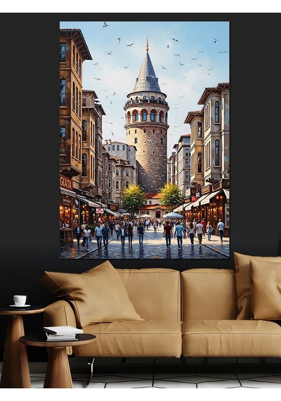 Ahşap Tablo Sokak Arası Galata Kulesi