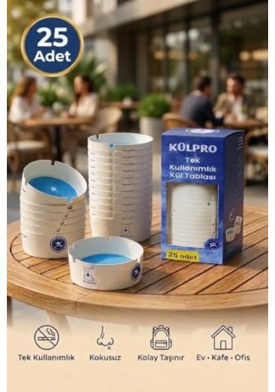 Külpro 25'li Tek Kullanımlık Jel Kül Tablası Kokusuz, Taşınabilir, Hijyenik Küllük Kamp, Kafe, Ofis, Araç Ve Dış Mekan