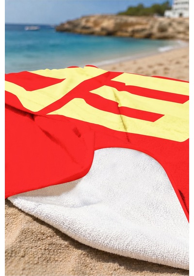 Kırmızı Sarı Yazı Temalı Plaj Havlusu - Tipografik Grafik Resort Stil Hızlı Kuruyan Mikrofiber Havlu Çok Renkli