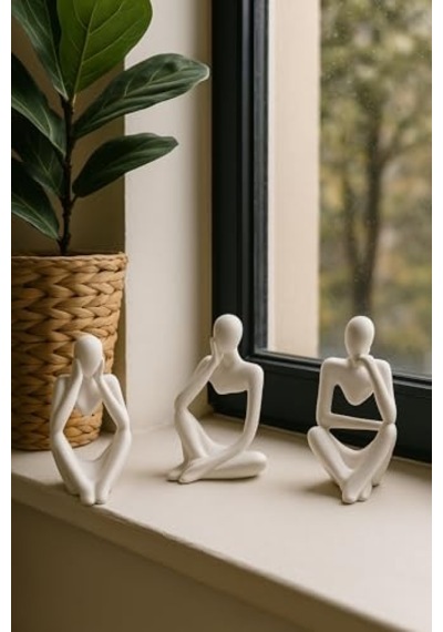Ofis Dekoru Beyaz 3 Lü Insan Figürü Seti El Yapımı Minimalist Heykel Takımı Diğer