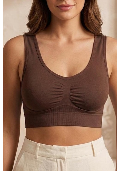 Fit Women Göğüs ı Dikişsiz Seamless Büstiyer Korse Kalın Askılı Pedsiz Balensiz ı Sütyen 5050 Kahverengi