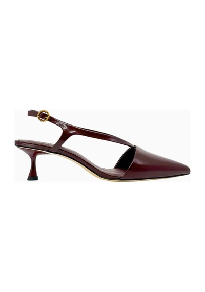 Studio Amelia Studıo Amelıa Halo 50 Bordo Deri Sivri Burun, Tokalı Orta Topuklu Slingback Ayakkabı