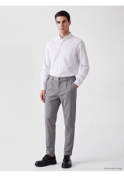 Lcwaıkıkı Classic Beyaz Regular Fit Çizgiili Gabardin Erkek Gömlek