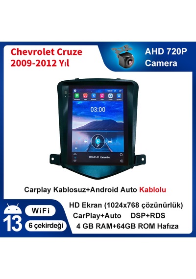 Chevrolet Cruze 2009-2012 Yıl 4gb Ram 64gb Rom Carplay Multimedya