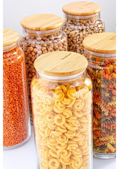 Zone - 12'li Cam Saklama Kabı 600ml-800ml-1300ml Vakumlu Bambu Kapaklı