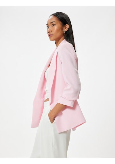 Koton Uzun Blazer Ceket Ters Şal Yaka 3/4 Kol Kapaklı Cep Detaylı Krep Kumaş Pembe 4sak50181uw Gül
