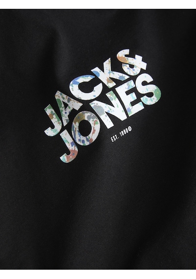 Jack & Jones Erkek Bisiklet Yaka Gögüs Baskili Tisört - New Plas - 12310180 Siyah