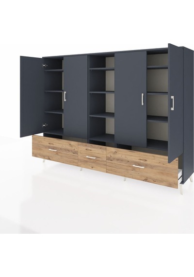 Hyperion Dolap 12 Raflı 3 Çekmeceli 4 Kapaklı 220x44x163 Antrasit Antrasit-antrasit/çam Hyperion Dolap 12 Raflı 3 Çekmeceli 4 Kapaklı 220x44x163 Antrasit Antrasit-antrasit/çam