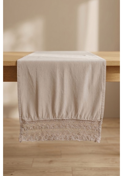 Gri Lacy Pamuklu Dantelli Runner 40x150 Cm