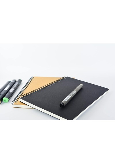 2'li Çizgisiz Not Defter, A5 Boyut 15x21 Cm , 60 Yaprak Planlama, Siyah Ve Kraft Kapaklar, Ofis İçin İdeal