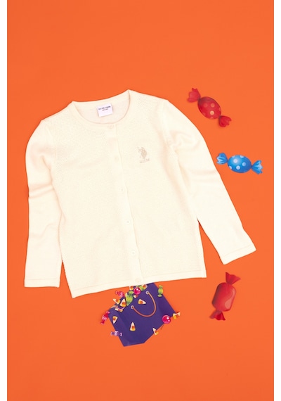 U.S. Polo Assn. Kız Çocuk Krem Bisiklet Yaka Triko Hırka 50294745-VR071