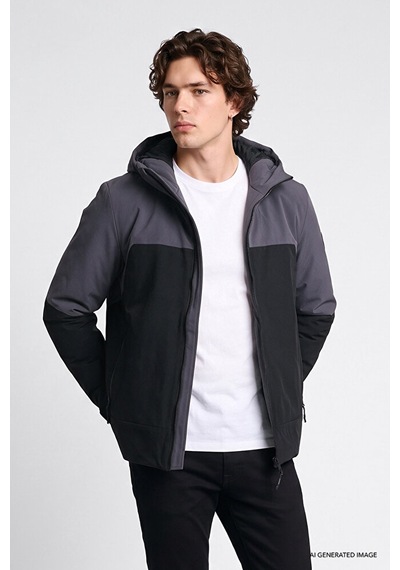 Lee Relaxed Fit Rahat Kesim Kapüşonlu Cepli Şişme Puffer Mont Gri
