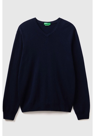 Benetton Erk V Yaka Merino Kazak- Lacivert