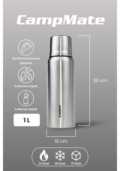 Cooker Campmate 1 Litre Paslanmaz Çelik Termos Ckr2080 Gümüş