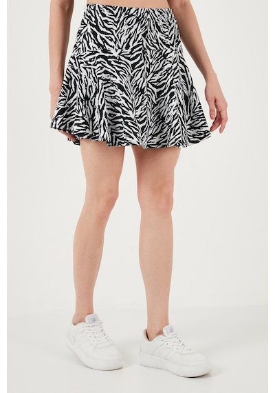 Lela Beli Lastikli Mini Şort Bayan Etek 5864024 Beyaz-Zebra