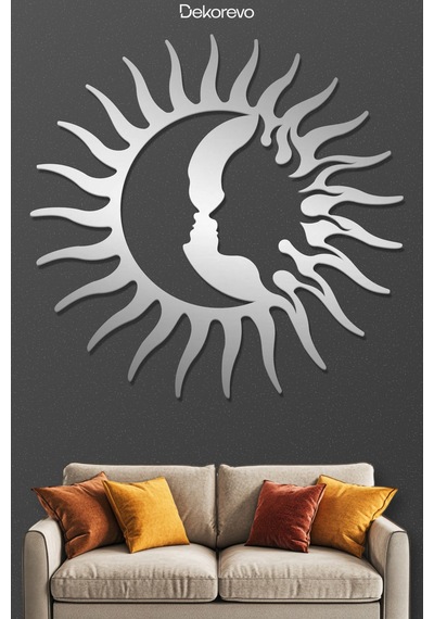 Ay Ve Güneş Metal Duvar Tablosu - Krom - 75 X 75 Cm