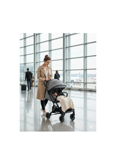 Tommybaby Quantum Kabin Travel Bebek Arabası Kabin Boy Bebek Arabası Pedli Katlanabilir Yağmurluk Hediye Gri