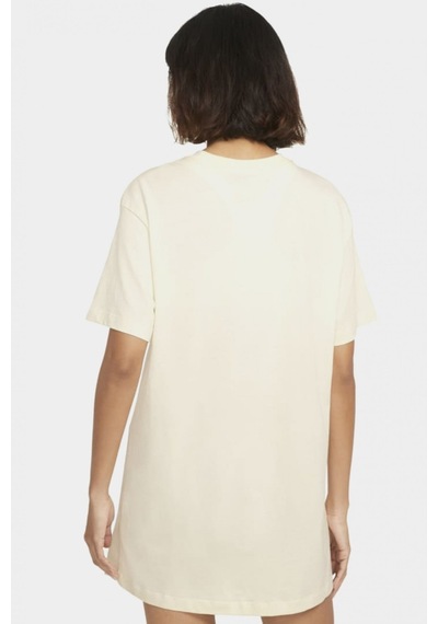 Nike Sportswear Organic Cotton Short Sleve Dress Nakış Swooslu Elbise Krem