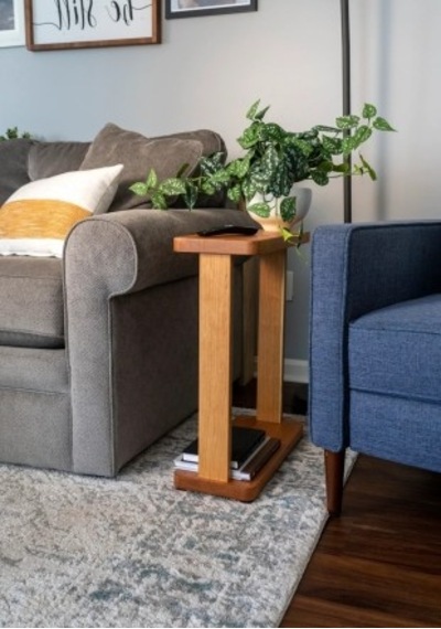 Woodensa Ahşap Yan Sehpa ,2 Katlı Masif Sehpa
