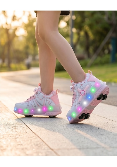 2256-n-drops Led Işıklı Çift Tekerlekli Akıllı Bağcıklı Unisex Çocuk Patenli Ayakkabı Beyaz - Pembe 2256-n-drops Led Işıklı Çift Tekerlekli Akıllı Bağcıklı Unisex Çocuk Patenli Ayakkabı Beyaz - Pembe