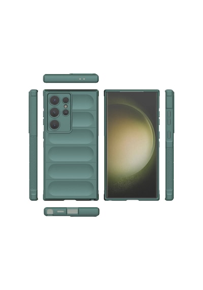 Galaxy Uyumlu S24 Ultra Kılıf Kamera Korumalı Esnek Silikon Parmak Şeritli Pazarplus Koyu Yeşil