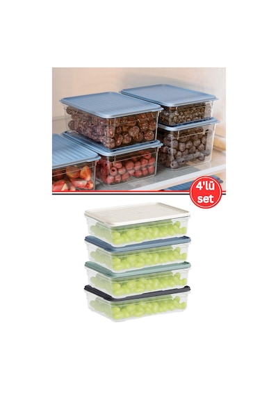 Flora 4'lü Buzdolabı Düzenleyici Set, Buzluk Difriz Derin Dondurucu Buzdolabı Saklama Kabı 4x1100ml Şeffaf