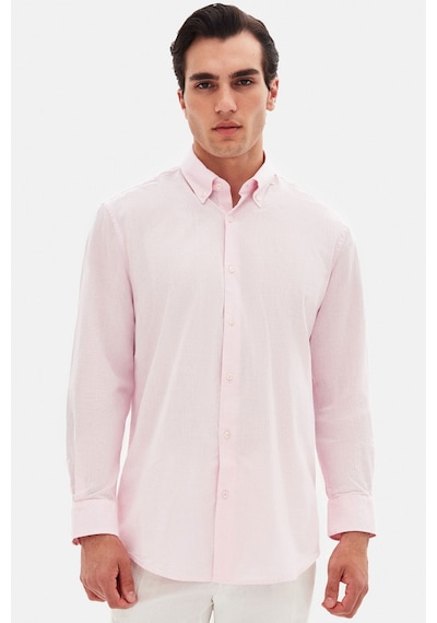 D'S Damat Ds Damat Comfort Pembe Düğmeli Yaka Rahat Kesim Keten Görünümlü %100 Pamuk Gömlek 2hc02ort64265 Pembe