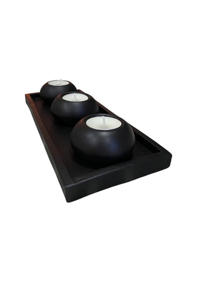 El Yapımı 3'lü Beton Tabaklı Mumluk Set Beton Tealight Set,dekoratif Obje,biblo Siyah