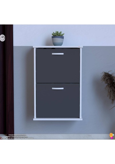 Eliusta Holen Antrasit Renk Ayakkabılık 2 Düşer Kapak 52 Cm Genişlik Kapı Önü Asma Ayakkabılık 52x74x26 Cm Antrasit