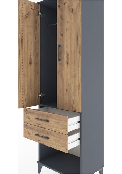 Hyperion Dolap Tek Raflı 2 Çekmeceli Tek Askılı 60x44x195 Antrasit-çam Antrasit