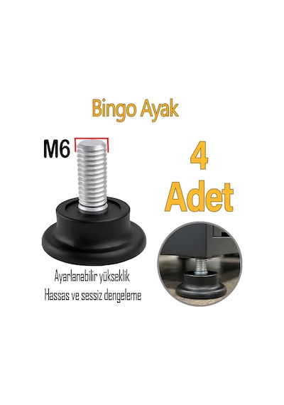 4 Adet Bingo Rotil Ayak Ayakları M6 Civatalı 6 Mm Siyah Profil Ayağı 2.5 Cm