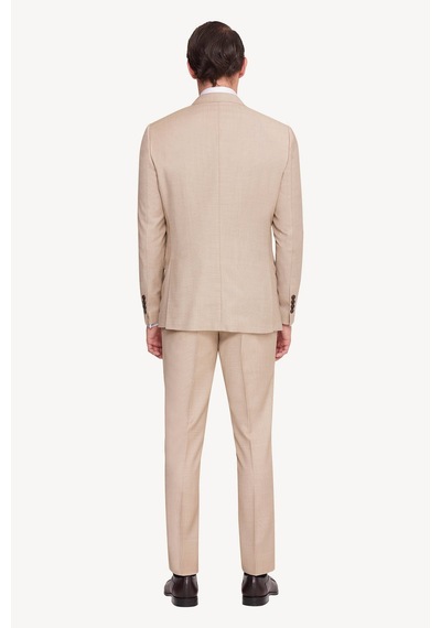 Erkek Bej Slim Fit Sivri Yaka Takım Elbise