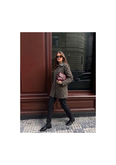 Onno Style Women Desenli Çelik Örgü Uzun Triko Kadın Kaban Gri