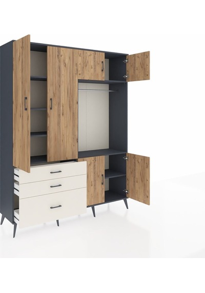 Hyperion Gardrop 7 Raflı 3 Çekmeceli Tek Askılı 176x44x221 Antrasit-çam/aytaşı Çam/aytaşı Hyperion Gardrop 7 Raflı 3 Çekmeceli Tek Askılı 176x44x221 Antrasit-çam/aytaşı Çam/aytaşı