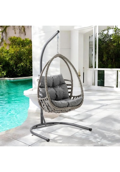 Malta Tek Kişilik Rattan Bahçe Salıncağı Gri Çok Renkli