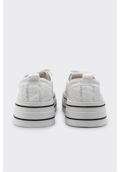 Derinet Bağcıklı Taş Aksesuarlı Kadın Sneaker Beyaz Beyaz