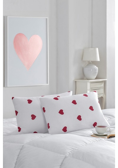 2'li Yastık Kılıfı Pamuklu 50x70 Cm Kırmızıkalp Kırmızı Kalp