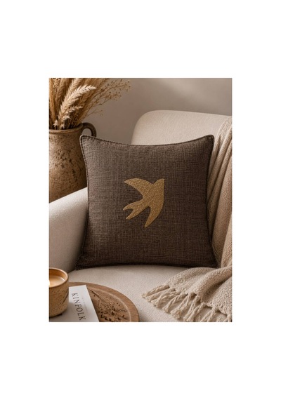 Punch Nakışlı Kırlent Kılıfı 45x45 Cm Kırlangıç Home Çapa Çiçek Desenli Kahverengi-toprak-kırlangıç