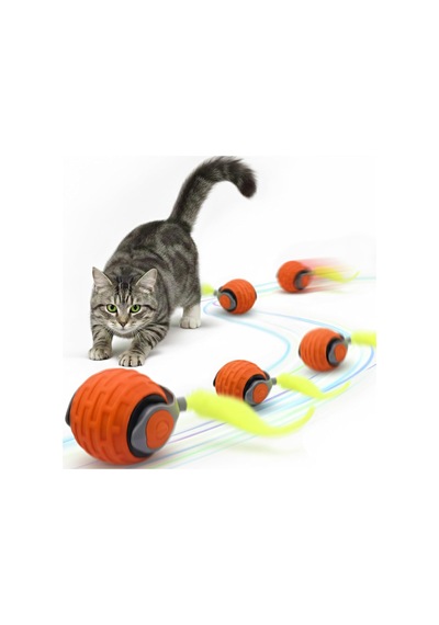 Akıllı Kedi Oyun Topu - Otomatik Yuvarlanan İnteraktif Kedi Oyuncağı - Şarj Edilebilir Evcil Hayvan Oyun Arkadaşı - Farklı Hız Ve Oyun Modları - Led Işıklı - Tüylü Kovalama Kuyruğu Turuncu