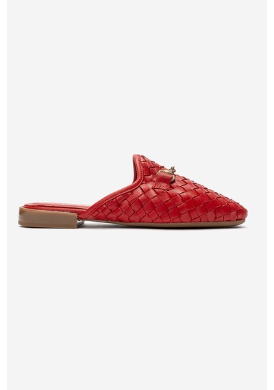 Luvishoes Senıa Kırmızı Örgü Hakiki Deri Tokalı Önü Kapalı Kadın Terlik