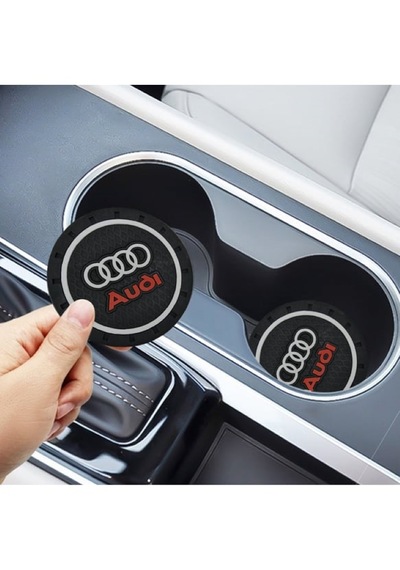 Audi Araba Silikon Bardaklık Altlığı 2 Li Set Logolu Siyah - Kırmızı