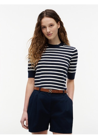 Tommy Hilfiger Cotton Jersey Fıne C-nk Ss Swt Kadın Mavi Kazak - Ww0ww49705