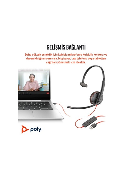 Poly Blackwire 3210 Mono Usb-c Kulaklık, Usb-c/a Adaptörlü 8x214aa