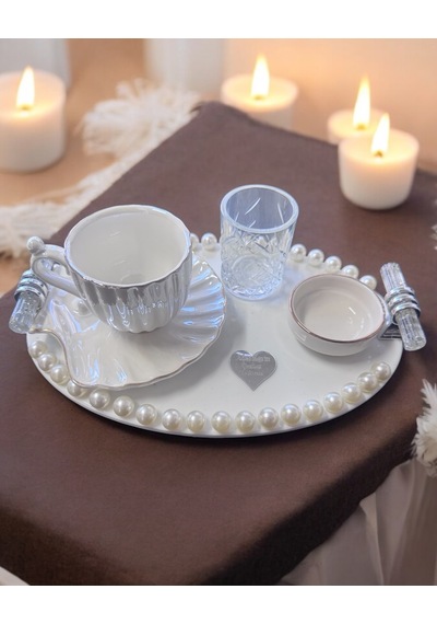Lustre İncili Söz Nişan Tepsisi Krem
