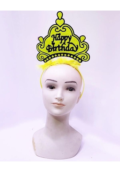 Happy Birthday Neon Sarı Renk Doğum Günü Tacı 24x15 Cm Standart