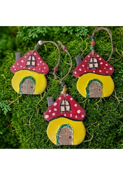 Cutemodels Mantar Ev Sarı Duvar Süsü Ağaç Süsü Kapı Süsü 9x11 Cm
